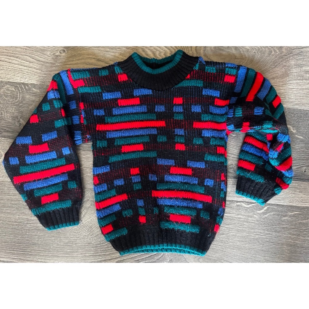 Boys vintage color block acrylic sweater The Club House made in the USA size 3T